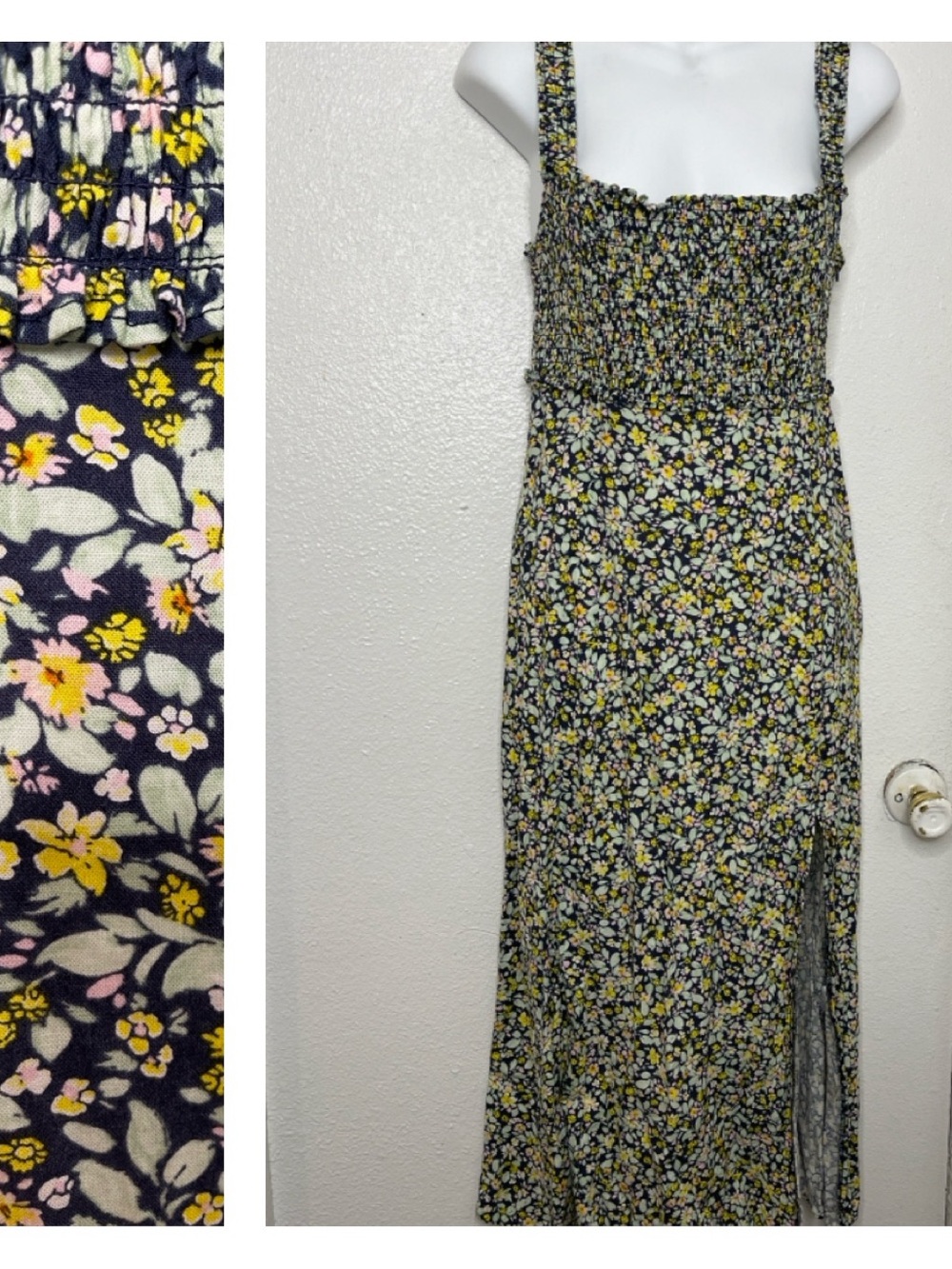 Zara Black Floral Maxi Dress with Yellow and White Accents